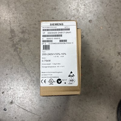 New Siemens 6SE6420-2AB17-5AA1 6SE6 420-2AB17-5AA1 MICROMASTER420 
