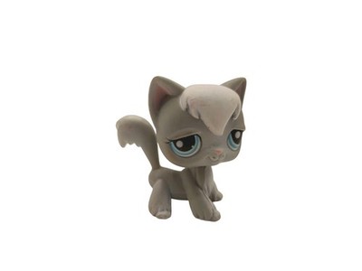 Littlest Pet Shop LPS #345 Grey White Long Hair Angora Cat Blue Eyes