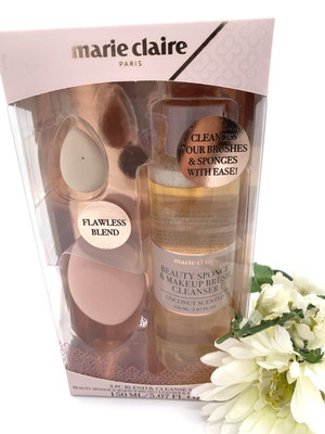 Marie Claire Paris 3pc COCONUT BLEND & CLEANSE Beauty Sponge & Makeup Remover