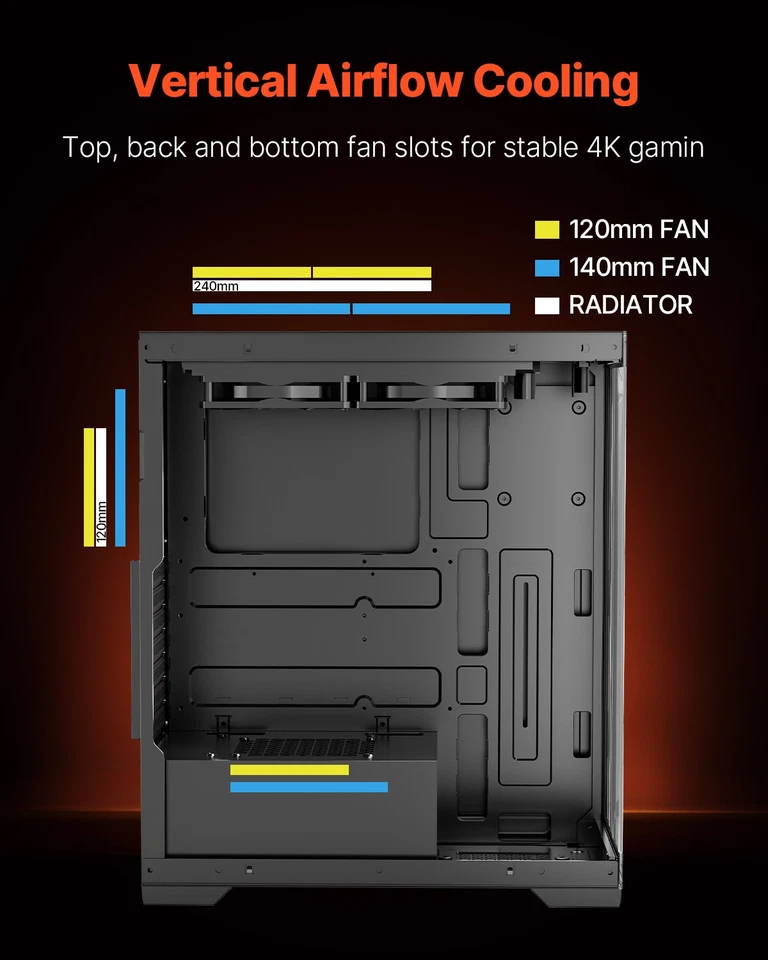 VEVOR Case per PC Compatto 2 Ventole Case per Computer da Gioco Scheda Madre ATX - Immagine 4 di 4