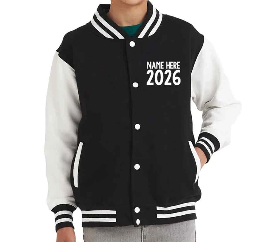 Leavers 2026 Personalised Varsity Jacket Custom Name School College Hoodie Style