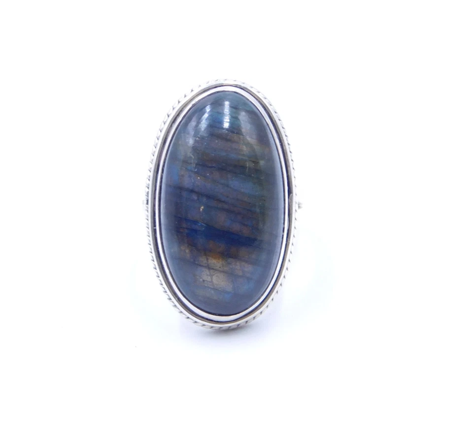 11 Gm 925 Sterling Silver Natural Labradorite Cab Gemstone Ring Size-6.75" US - Image 2 of 4