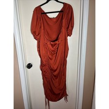 REBDolls Rust Orange Ruched Bodycon Midi Dress Size 5X