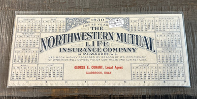 1930 Northwestern Mutual Life Insurance Co. Blotter Gladbrook Iowa advertisement
