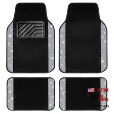 CAR PASS Bling Diamond Car Floor Mats, Shining Rhinestone Carpet Silver Diamond