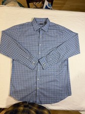Van Heusen Traveler Men's XLT/TGL 17-17.5 Neck Blue Plaid Dress Shirt