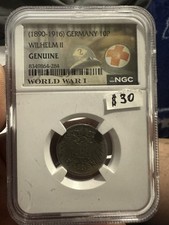 1890 Germany 10 Pfennig Coin, Wilhelm II World War 1 Highly Collectible