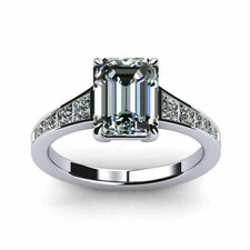 Emerald Cut 2.55Ct Diamond White Gold Finish Engagement Ring Simulated in Size 6