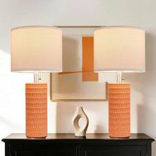 Set of 2 Modern 20" Orange Ceramic Table Lamps for Living Room  Bedroom