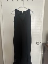 Xscape Black Fit & Flare Midi Dress V-Neck Ruffle Sleeveless Women 4