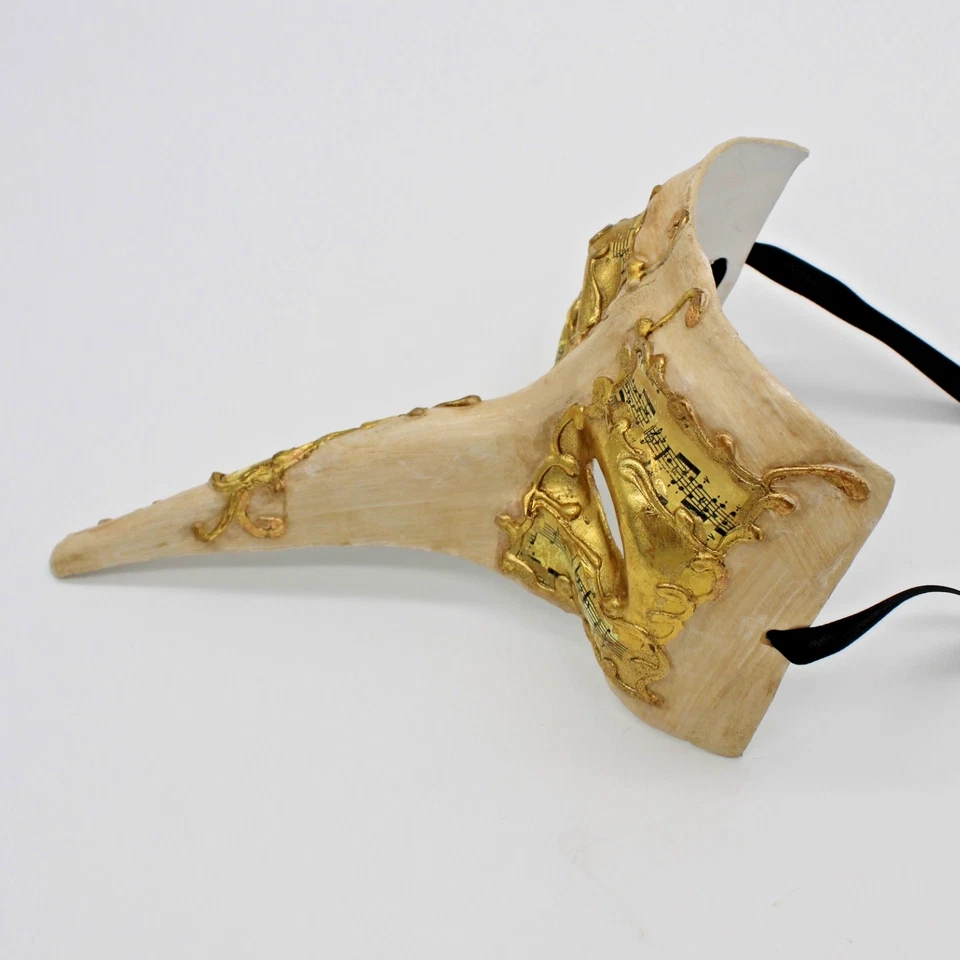 VTG Authentic Venetian Paper Mâché Long Nose Masquerade Mask Ivory & Gold-Leaf - Image 3 of 4