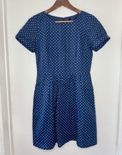 Madewell Cotton Voile Navy Pindot Polka Dot Fit & Flare Dress Size 2 Pockets EUC
