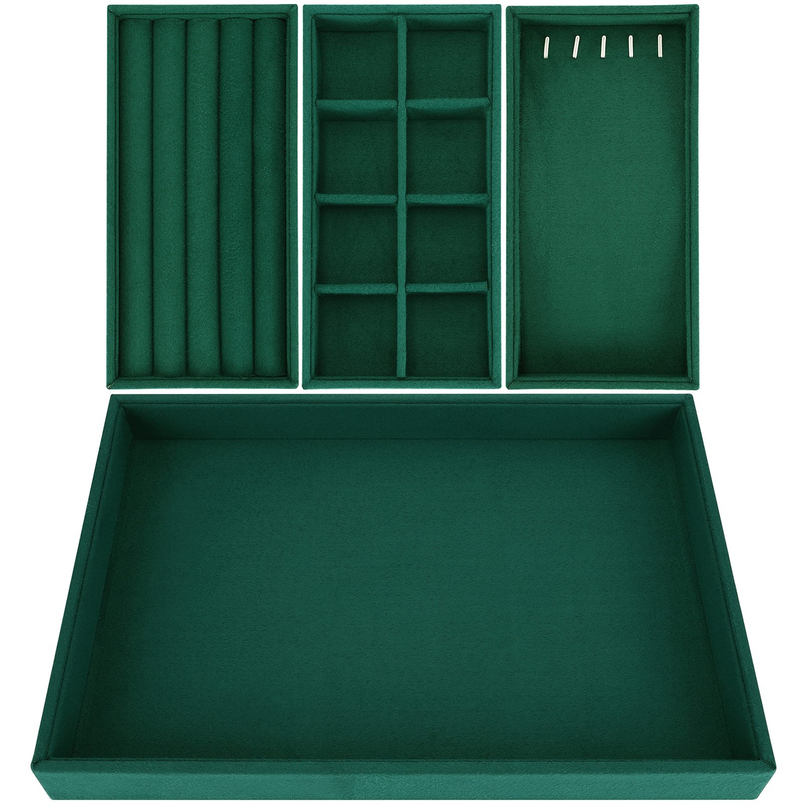 Belle Vous 4 Pack of Green Velvet Stackable Jewellery 35.3 x 24.2cm,