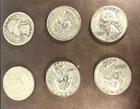 90% Silver Lot of 6 Washington Quarters for Silver Content, US Coins