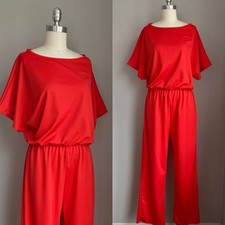 Vintage 1970's Red Dolman Sleeve Jumpsuit Size Medium