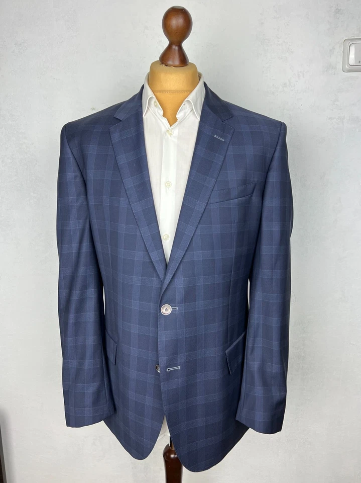 HUGO BOSS Modern Navy-Blue Check Super 120`S Wool Check 2-Piece Suit 46US56IT - Image 2 of 4
