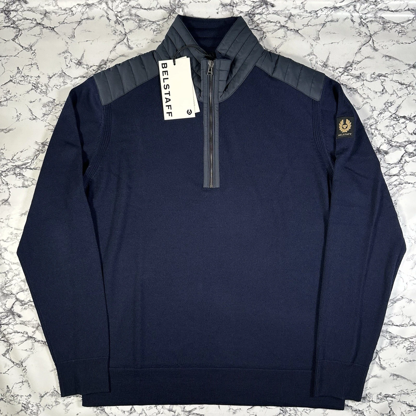 BELSTAFF Mens Washed Navy Blue Kilmington Quarter Zip Jumper SIZE 3XL BNWT Wool
Opens in a new windo