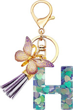 Initial Letter Keychains for Girls Women Pink Purple Green Cute Butterfly Heart