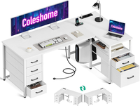 Coleshome Eckschreibtisch Mit 6 Stoff Schubladen, 140×80 Cm, Weiß