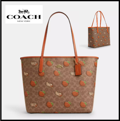 Coach City Tote Bag In Signature Canvas With Orange Print CAL74