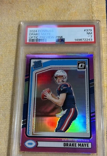 2024 Panini Donruss Rated Rookie Drake Maye #379 Optic Preview Pink Prizm  PSA 7