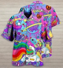 Hippie Aloha Hawaiian Shirt   Hippie Planet Peace The Colorful Of Life Hawaiian