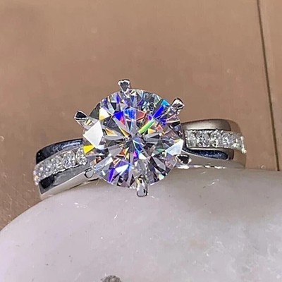 2.20Ct Round-Cut Real Moissanite Solitaire Engagement Ring 14K White Gold Plated