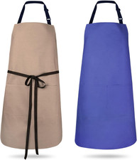 2 Pack Waterproof Kitchen Aprons Adjustable Bib with Pockets Men Women Chef Set