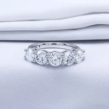 2.5 Ctw Five Stone Wedding Band Ring Lab Grown Diamond 14K White Gold