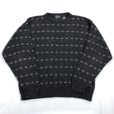 TRADER BAY Men's Medium Gray Patterned Knit Crew Neck Sweater Pullover USA Vtg