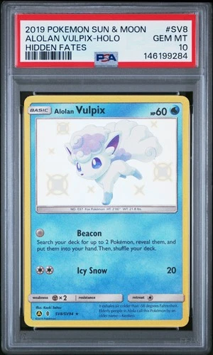 2019 POKEMON SUN & MOON HIDDEN FATES #SV8 ALOLAN VULPIX-HOLO PSA 10