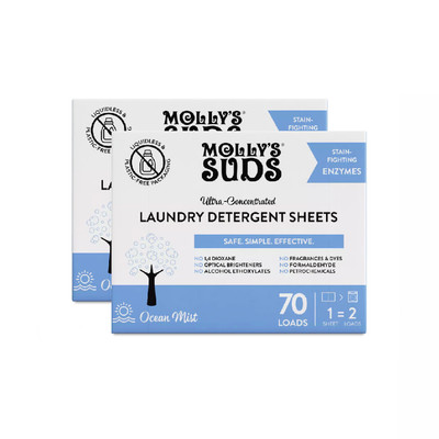 Molly's Suds Laundry Detergent Sheets, Ocean Mist 70 loads (Pack of 2)