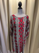 Calvin Klein Red & Black Snakeskin Print Shift Dress Size 8