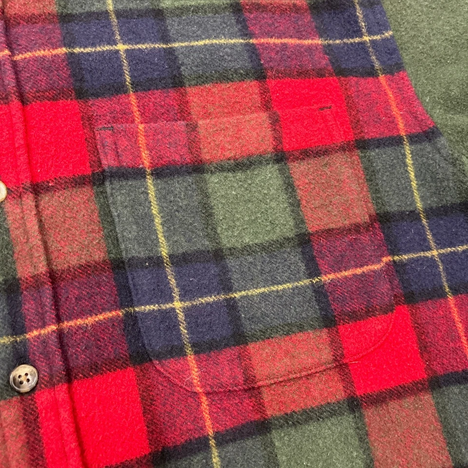 Vintage 90s Eddie Bauer Heavyweight Wool Blend Plaid Flannel Button Shirt Medium - Image 4 of 4