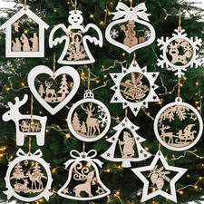 24PCS Wooden Christmas Tree Ornaments Cutout Set Large Wood Christmas Ornamen...