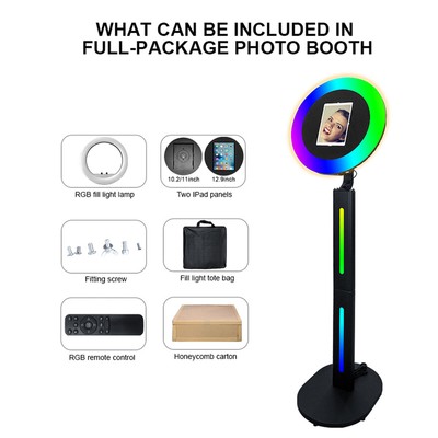 Portable iPad Photo Booth Floor Standing Selfie Station LED Light Ring Party