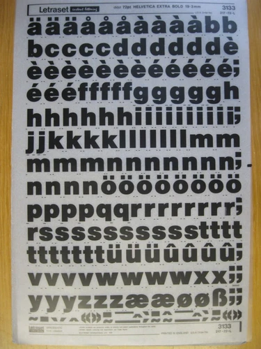 1 &times; Letraset Lower Case HELVETICA EXTRA BOLD 72pt 19.3mm Sheet 3133 R