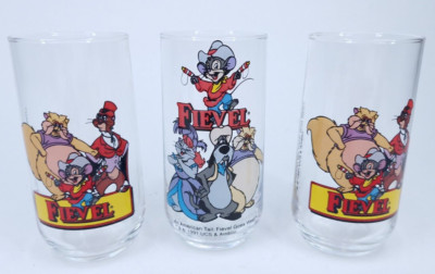 Fievel 3 x Drinking Glass Glasses Bundle Lot Vintage 1991 Amblin Movie