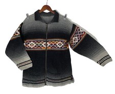 VTG COWICHAN Thick Wool Sweater Jacket Zip Front Cardigan Rainbow
