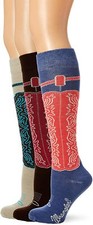 Wrangler Womens Boot Knee High Tall Cowgirl Western Pattern Long Socks 3 PK