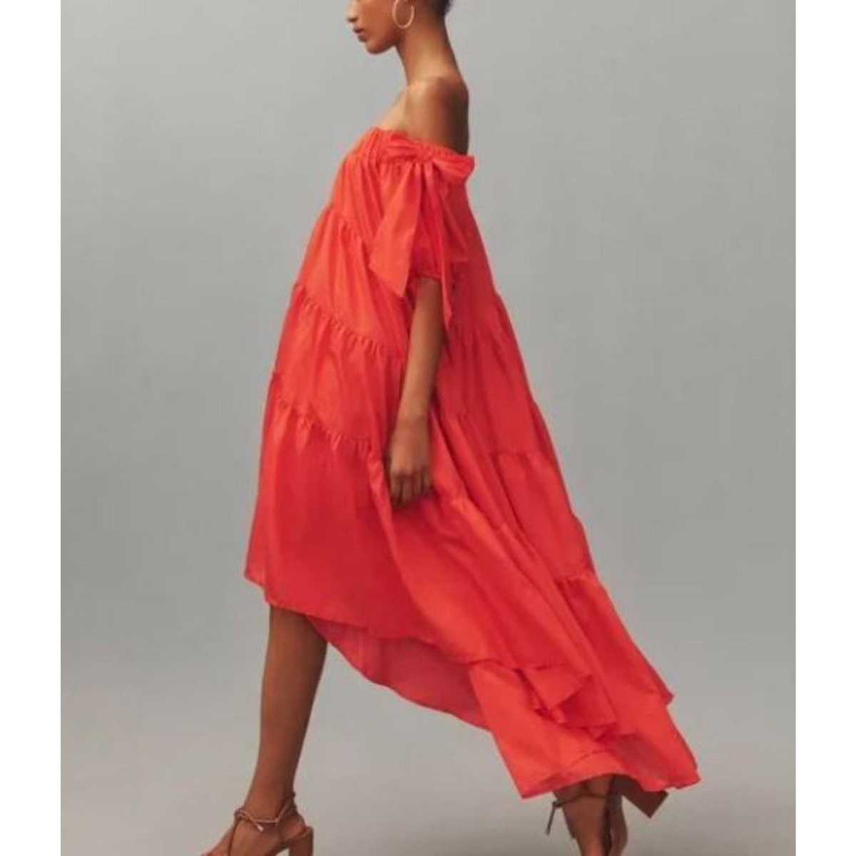 Anthropologie Off-The-Shoulder Tiered High-Low Midi Dress