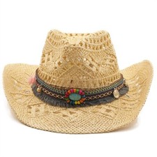 Straw Western Cowboy Hat Hand Made Beach Felt Sunhats Party Cap For Man Woma