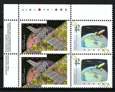 CANADA - SCOTT 1442a - VFNH - UL PLATE BLOCK - CANADA IN SPACE - 1992