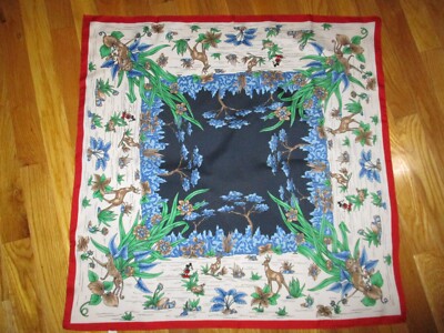 Vintage Hidden Mickey Mouse Forest Bambi Deer Jungle Square Scarf 26'' RARE