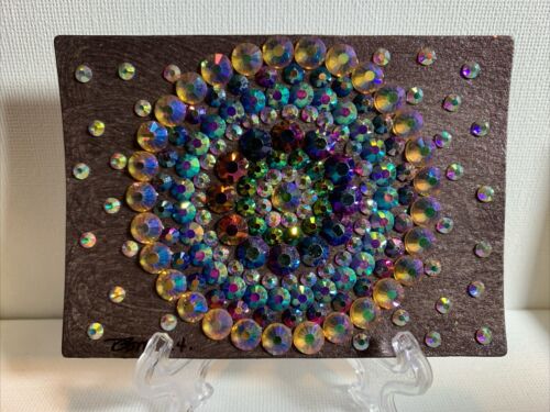 ACEO OOAK Handmade Rhinestones Abstract Acrylic Shimmer Mix Media Small Format