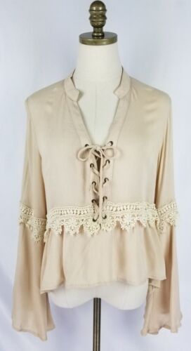 ALTARD STATE Sz L Nude Beige BOHO Cropped BLOUSE T