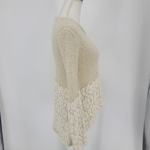 Judith March Cream Knit Pullover High Low Sweater Lace Trim Women's Size Small - Picture 5 of 8