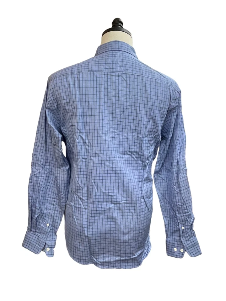 Camisa de vestir Egara sin planchar para hombre azul, verde a cuadros con botones L Foto 3 de 4