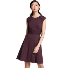 Eliza J Plum Pintucked Waist Seamed Ponte Knit Fit & Flare Dress Sz 8