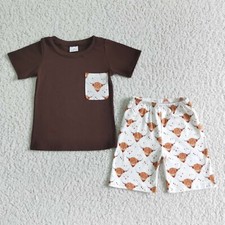 Brown Short Sleeve T-shirt Highland Cow Shorts Boutique Boys Outfit